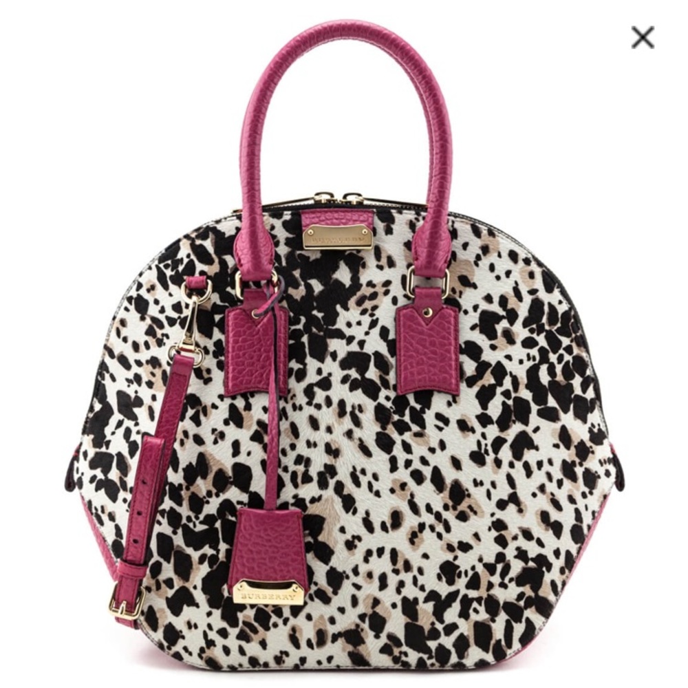 NWT Burberry Animal Print Calf Medium Orchard Bag Pink Fuchsia Black White